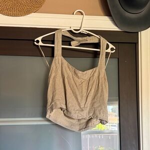 Abercrombie & fitch Lightweight Beige Linen-Blend Crop Tank Top